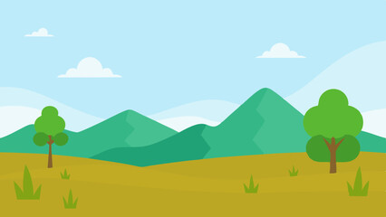 Fototapeta premium Simple Minimalist Cartoon Landscape with Distant Mountains Vector Illustration Background