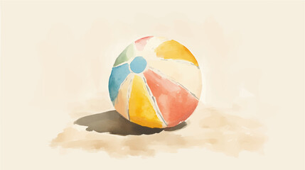 Vector illustration, watercolor painting depicts a classic beach ball with red, yellow, blue, on white background.