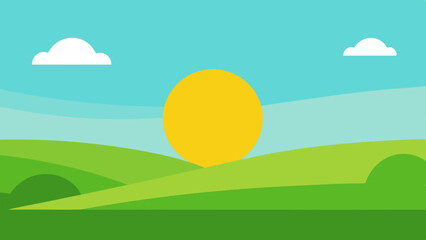 Simple Bright Clear Day in Nature with a Flat Green Field Vector Illustration Background