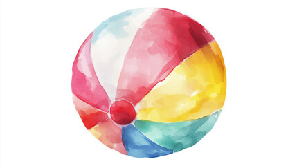 Vector illustration, watercolor painting depicts a classic beach ball with red, yellow, blue, on white background.