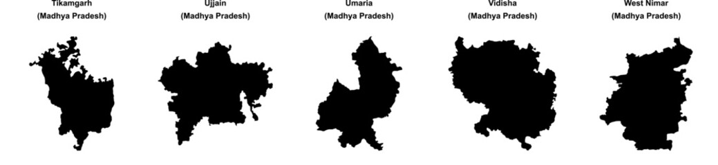 Tikamgarh, Ujjain, Umaria, Vidisha, West Nimar outline maps