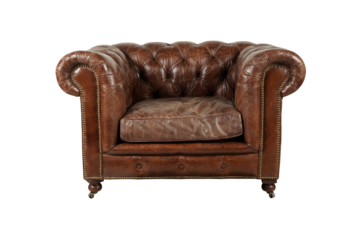 vintage leather armchair isolated on white  Quality solid wood antique style sofa