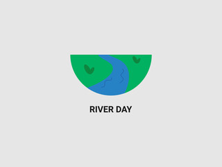 A simple and colorful illustration showing a winding blue river flowing through green land within a semi circular frame