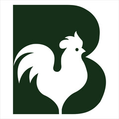Letter B Poultry Logo With Hen Symbol. Chicken Logo, Rooster Sigh Vector Template