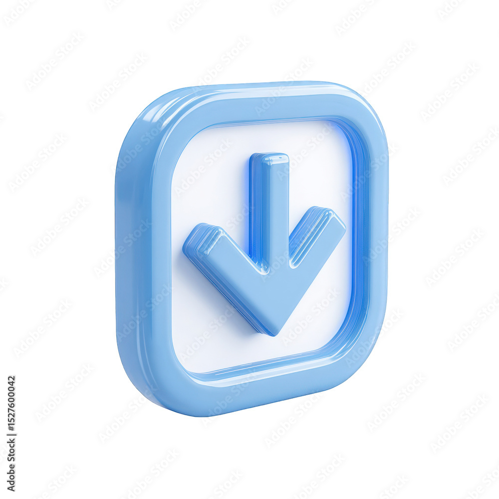 Aufkleber glossy blue download arrow icon button digital interface element modern design 3d render square shap