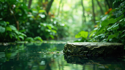 Tranquil stone pathway in lush green forest