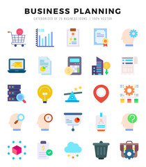 Vector icons set of Business Planning. Flat style Icons.