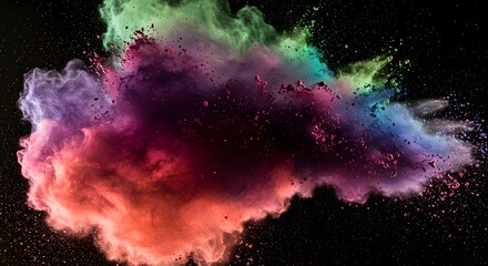 Fototapeta premium Colorful Powder Cloud Exploding with Red Purple Green Dust on Black