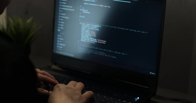 Closeup coding on screen, woman hands coding html and programming on screen Monitors, development web, developer.
