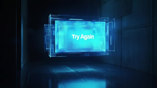 Button box try again screen in dark background, monitor screen