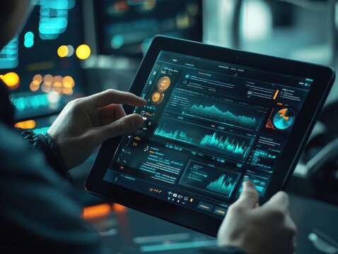 photorealistic image of a man using a fintech app on tablet 1