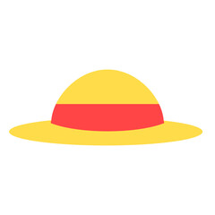 Straw Hat Icon with Red Band for Summer and Sun Protection