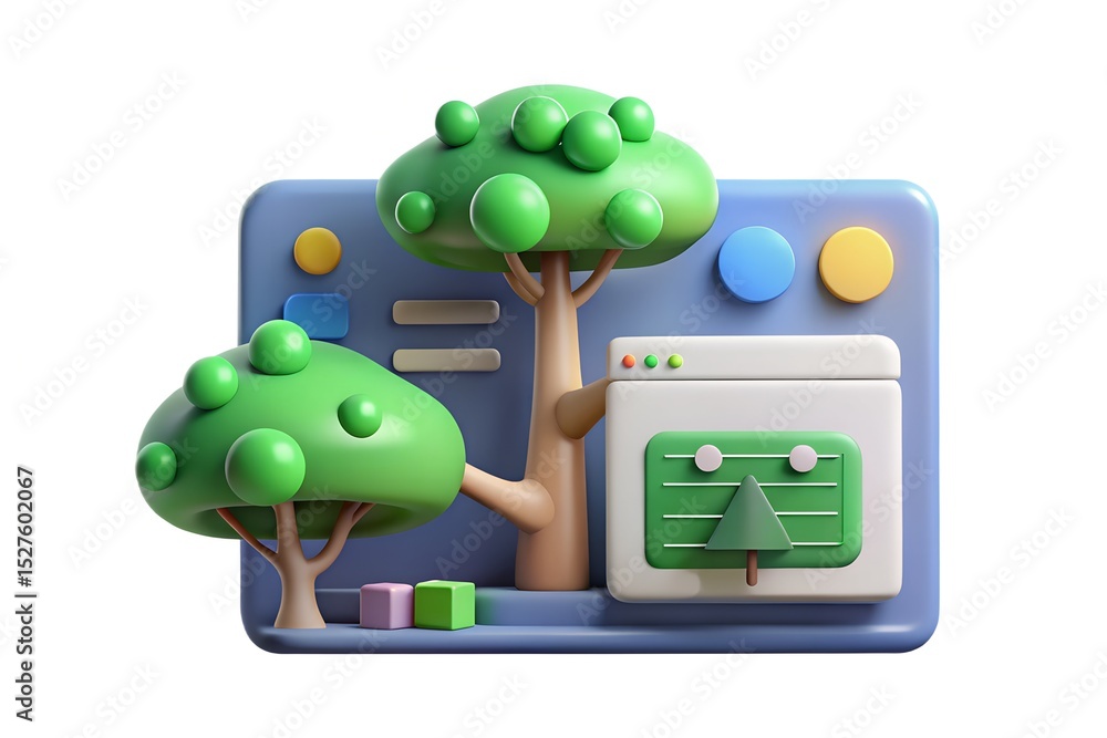 Aufkleber 3d render of stylized trees and webpage interface