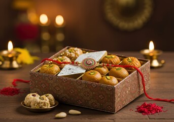 Indian sweets in decorative box for the festival of Raksha Bandhan  