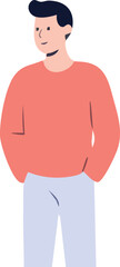 Stylish Man with Hands in Pocket Wearing Light Orange Sweatshirt and Ash Pants | Urban Casual Vector Illustration