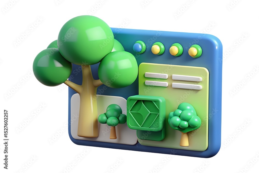Aufkleber 3d render of eco friendly app interface with trees