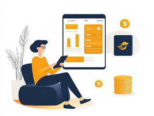 person using mobile banking, digital financial dashboard, crypto wallet and coins 1