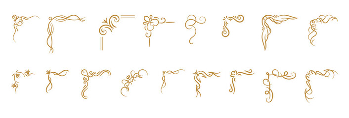 Vintage golden corners, ornamental filigree dividers decorative design elements collection