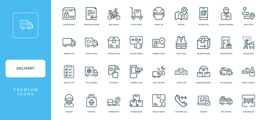 delivery theme line icon set
