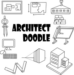 Architect Doodle Vector Illustration Featuring Tools, Building Plans, Drafting Instruments, and Construction Symbols for Design and Engineering Projects
