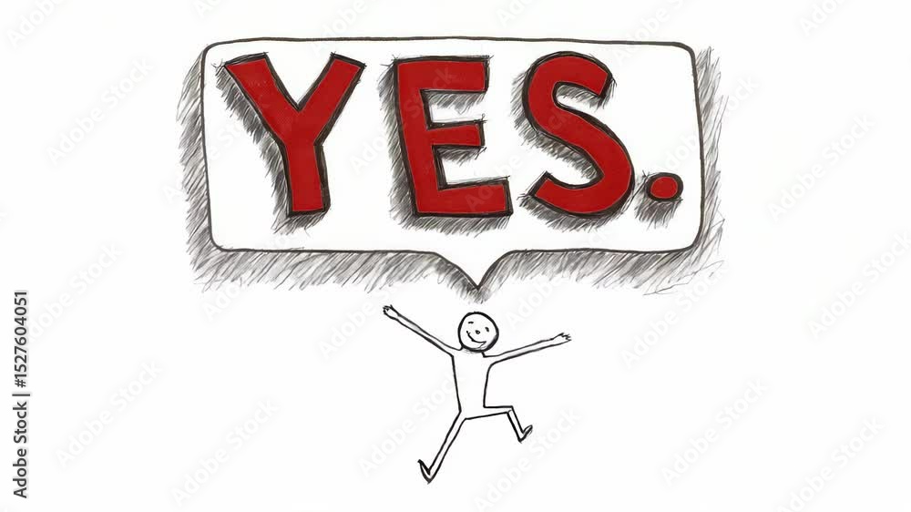 Poster positive affirmation expressed through a simple drawing of a stick figure celebrating in front of a 
