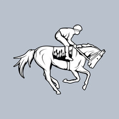 Horse Race Rider Jockey Outline Black and White  Flat Vector