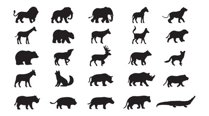 Obraz premium Black Silhouettes of Various Wild Animals
