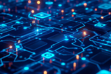 A high-tech digital interface background with interconnected. AI Generated