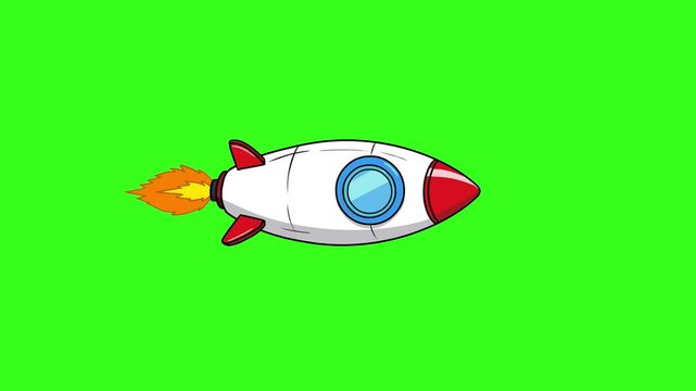 Cartoon Rocket In Space Flying Horizontal In Speed Isolated