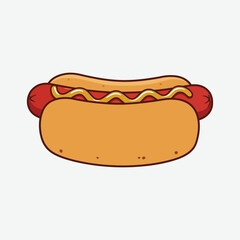 Bright cartoon hot dog with mustard on White background. Fun, bold, and vibrant food illustration perfect for posters, menus, or playful design projects.