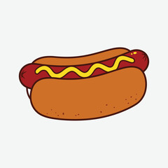 Bright cartoon hot dog with mustard on White background. Fun, bold, and vibrant food illustration perfect for posters, menus, or playful design projects.