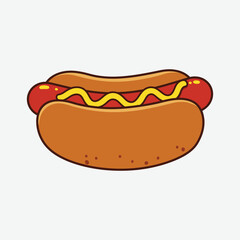 Bright cartoon hot dog with mustard on White background. Fun, bold, and vibrant food illustration perfect for posters, menus, or playful design projects.