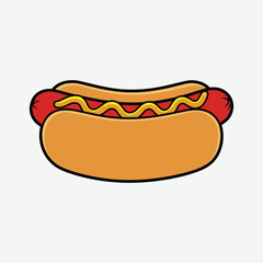 Bright cartoon hot dog with mustard on White background. Fun, bold, and vibrant food illustration perfect for posters, menus, or playful design projects.
