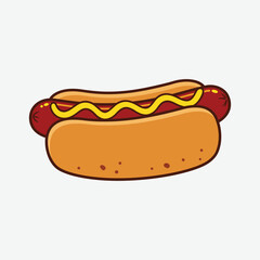 Bright cartoon hot dog with mustard on White background. Fun, bold, and vibrant food illustration perfect for posters, menus, or playful design projects.