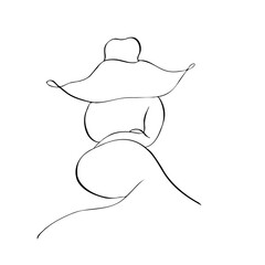Fototapeta premium Vector silhouette of a woman in a hat, feminine figure of a lady. Hand painted linear contour. Graphic clipart isolated. Tattoo and wedding illustration. For designers, invitations, decoration