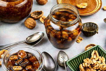 Aromatic jam from green walnuts.