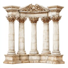 Naklejka premium Ancient marble colonnade stands against a stark white background beautifully.