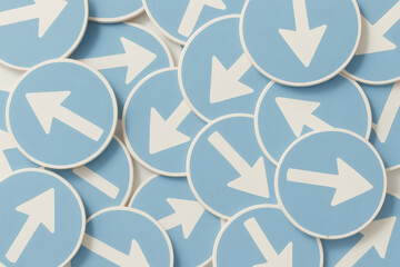 MULTIPLE ARROWS POINTING IN VARIOUS DIRECTIONS - Symbol of choices, decisions, strategy, confusion, or complex pathways - Conceptual and dynamic design