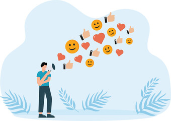 Online promotion or email newsletter public relations or marketing communications advertising campaign or social media marketing, people talking through megaphone on social media.
