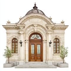 Beautiful ornate building facade with arched entrance and stone columns.