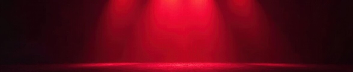 Dark stage, vibrant red wash illuminates center, red light, stage lighting