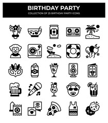 Birthday Party Icons. 25 Festive Celebration Symbols