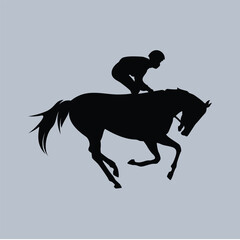 Horse Racing Rider Jockey Posed Simple Silhouette Vector
