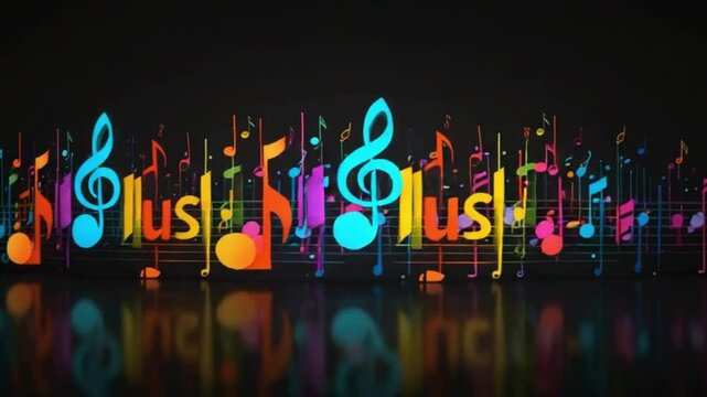 Vibrant music notes on black background