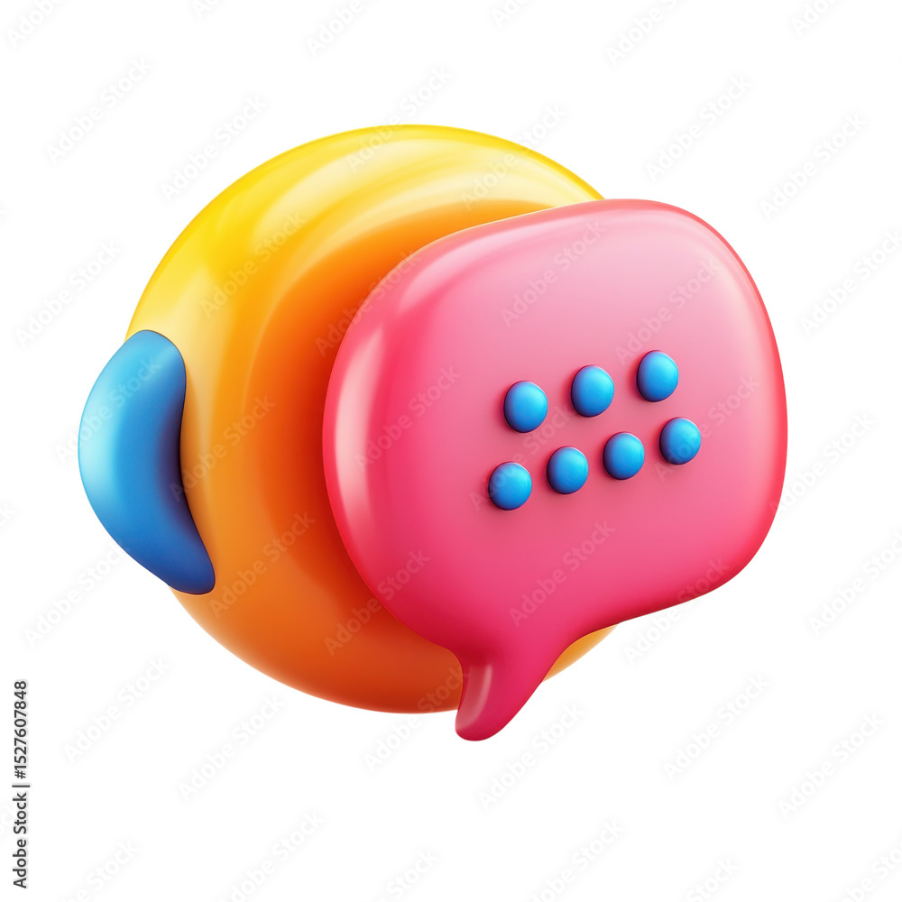Poster 3d communication icon message chat bubble with dots glossy render graphic on transparent background