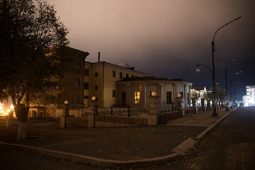 Abandoned City Streets at Night. Nobody at buildings.