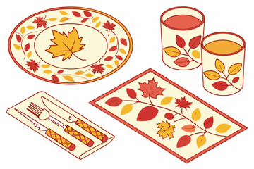 Autumnal table setting with leaf design