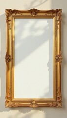 Simple golden wood picture frame, clean background , white, wood, clean