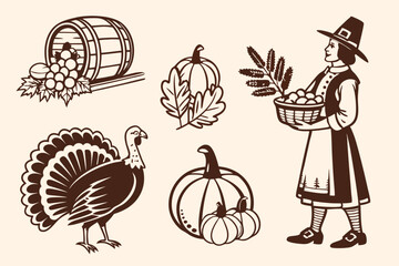 Thanksgiving harvest clipart turkey pumpkins and pilgrim