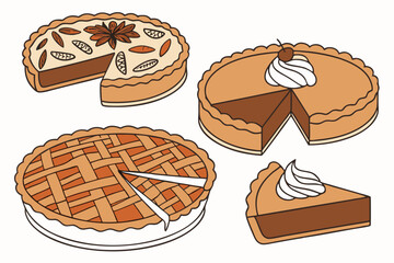 Assorted delicious pies apple pecan and pumpkin